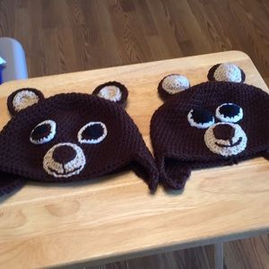 Kids knit bear hat handcrafted.
